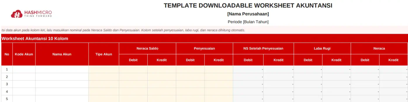 Template Template Laporan Worksheet Akuntansi (Excel & PDF)