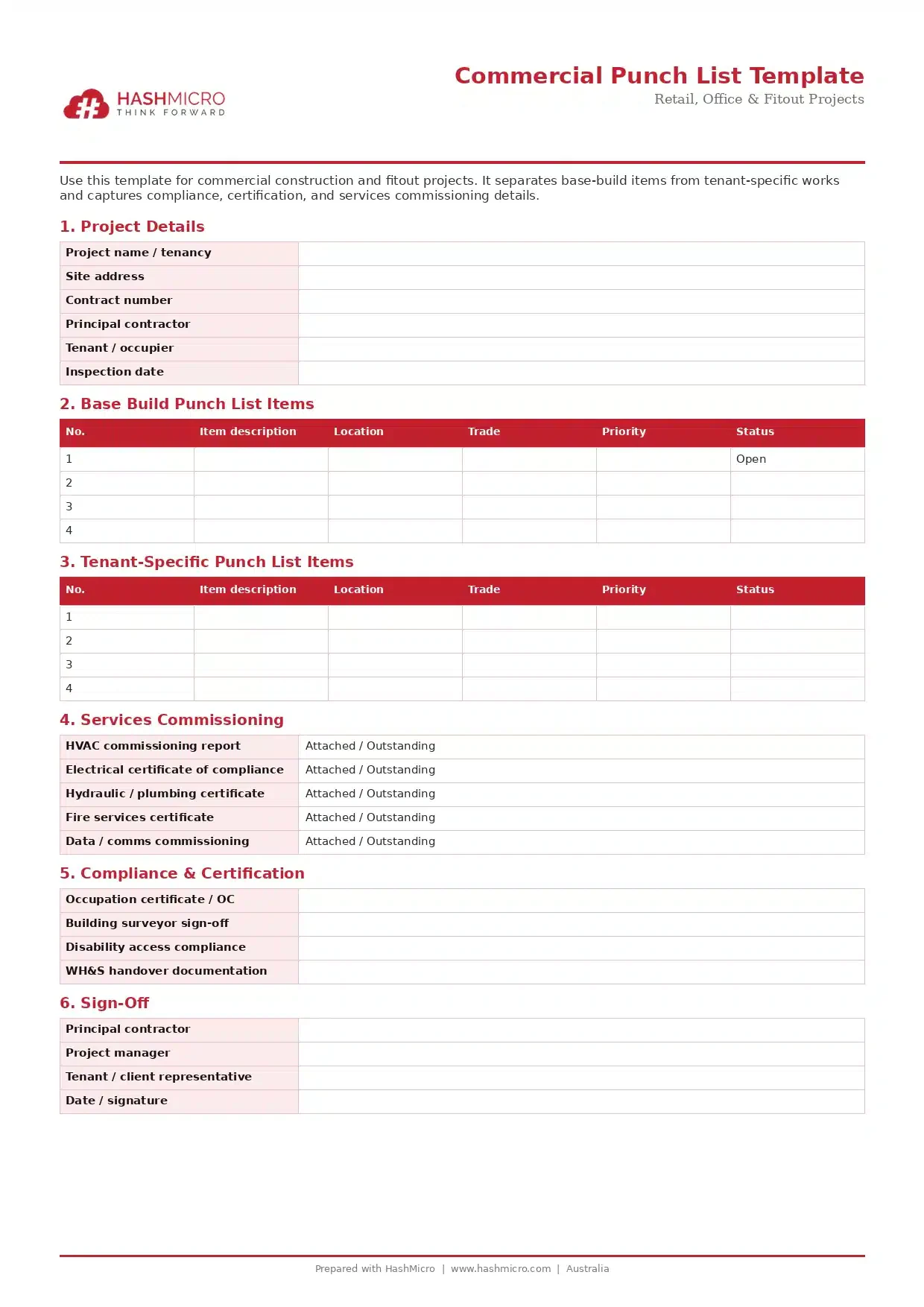 Commercial Punch List Template