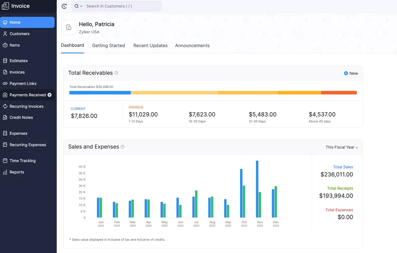Zoho Financial management software