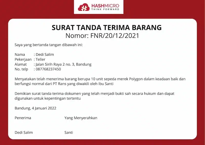 tanda terima barang