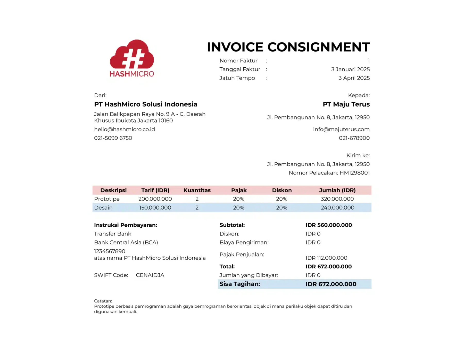 Contoh Invoice Konsinyasi