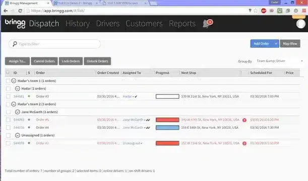 bringg dashboard