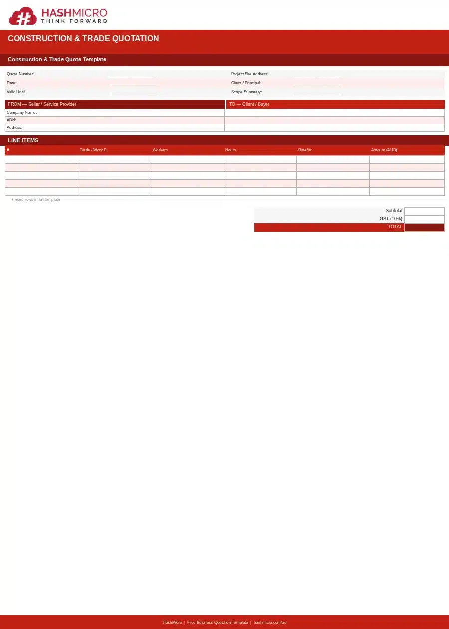 Construction and Trade Quote Template