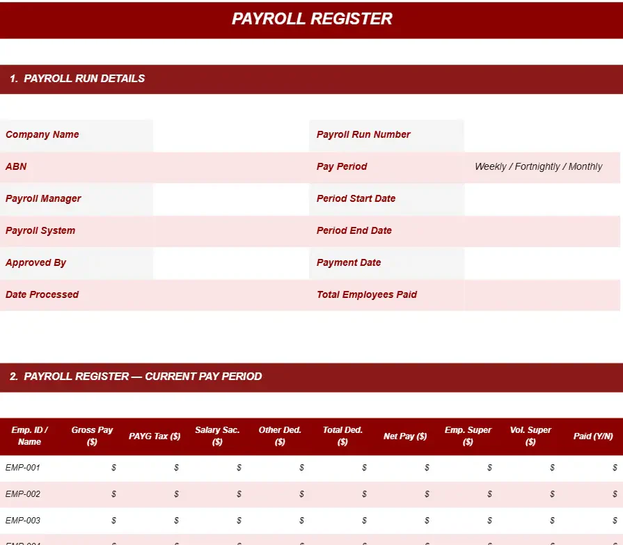 MULTI-EMPLOYEE PAYROLL REGISTER