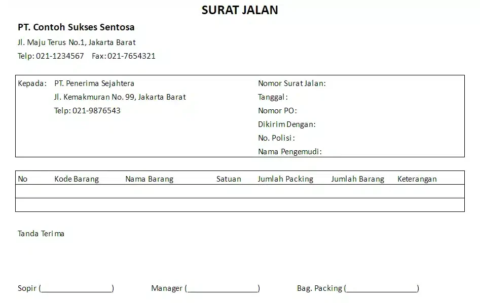Template Surat Jalan Barang