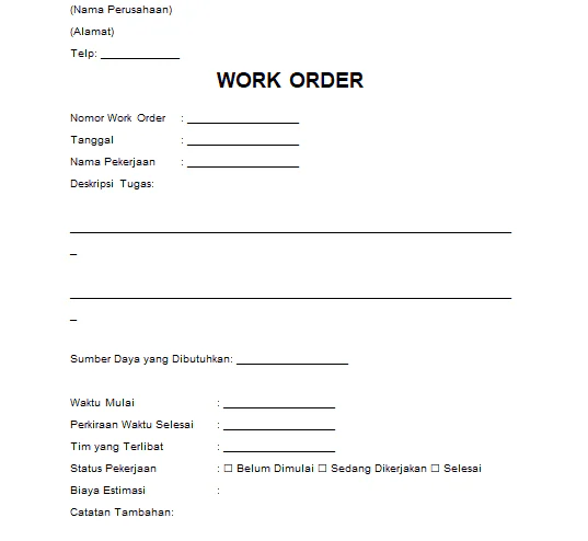 template work order form