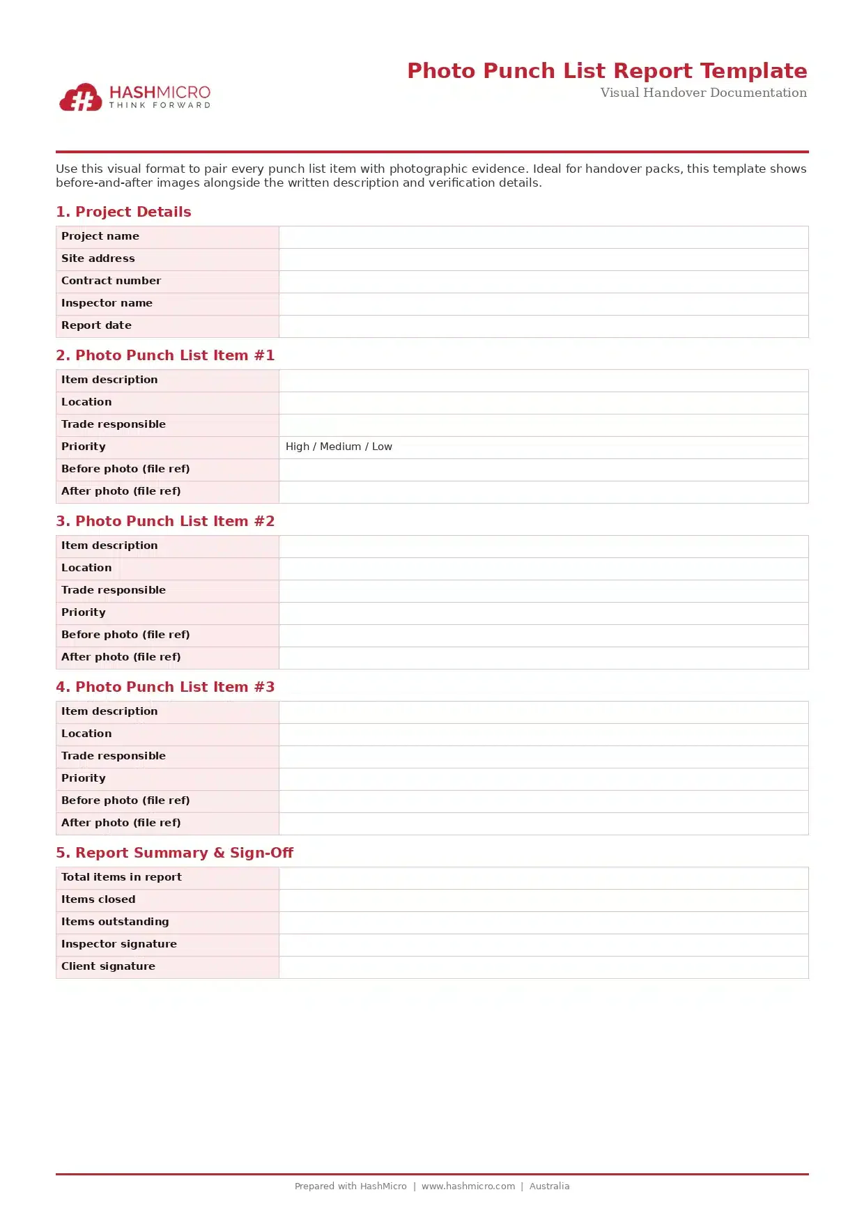 Photo Punch List Report Template