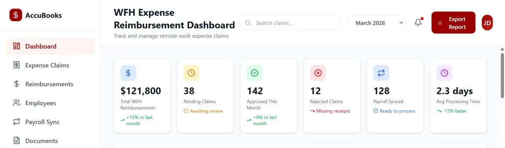Accounting software dashboard