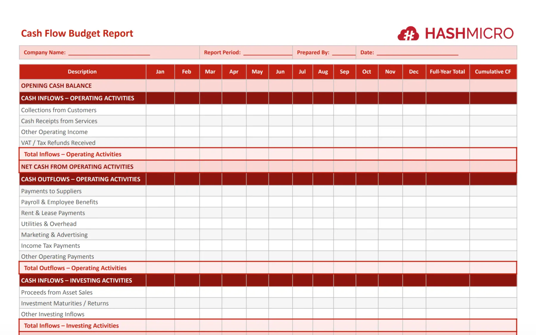 TEMPLATE CASHFLOW BUDGET REPORT