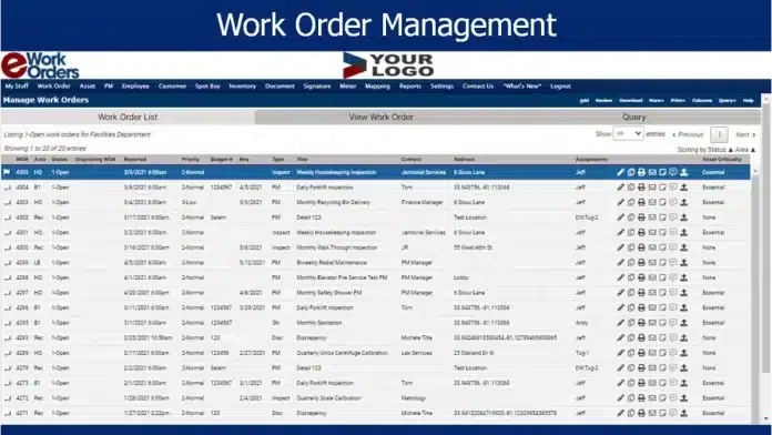 eWorkOrders equipment maintenance software