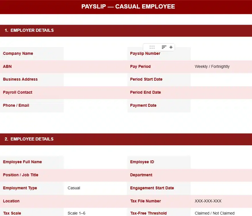 CASUAL EMPLOYEE PAYSLIP TEMPLATE