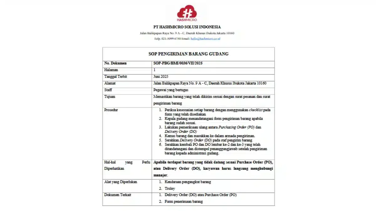 Contoh SOP Pengiriman Barang Gudang