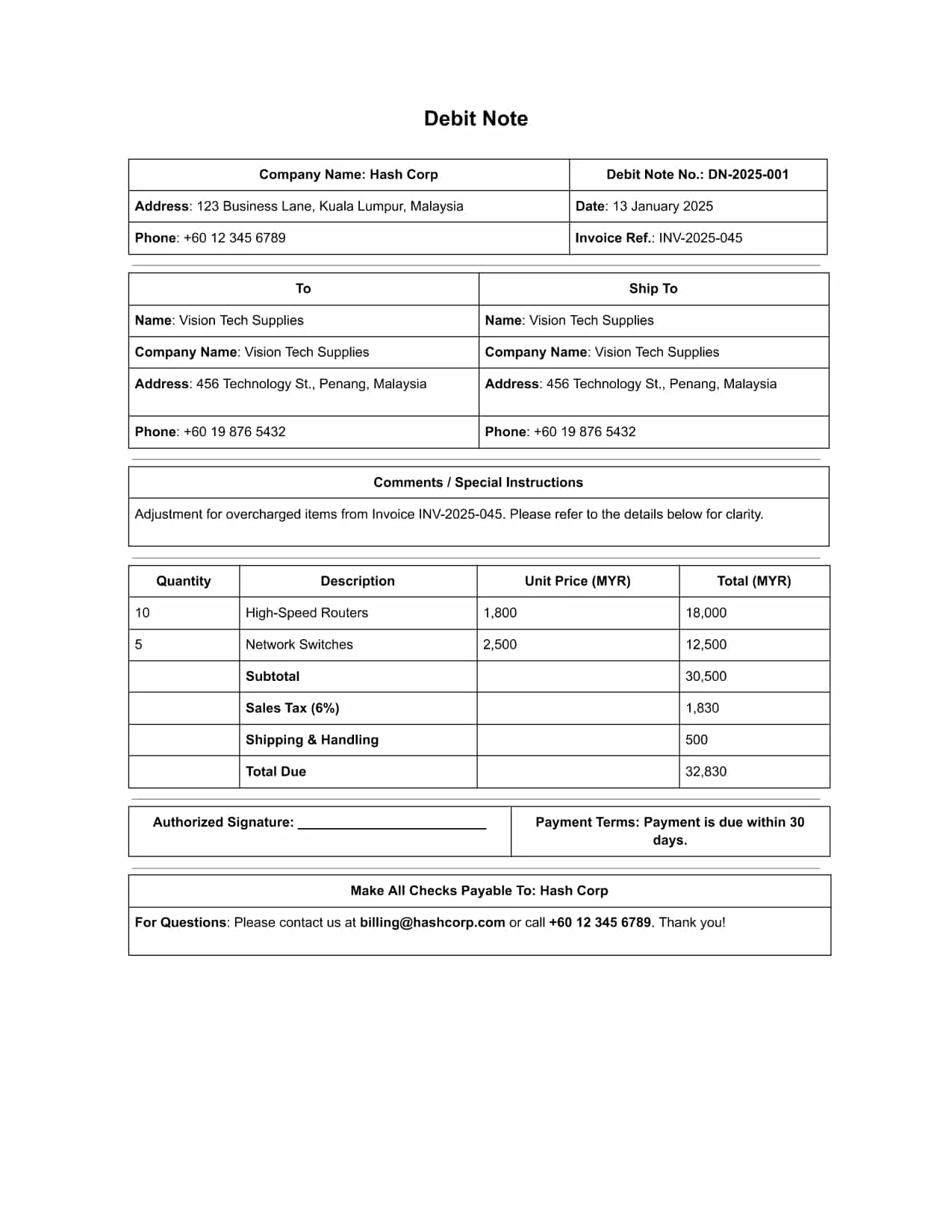 debit note