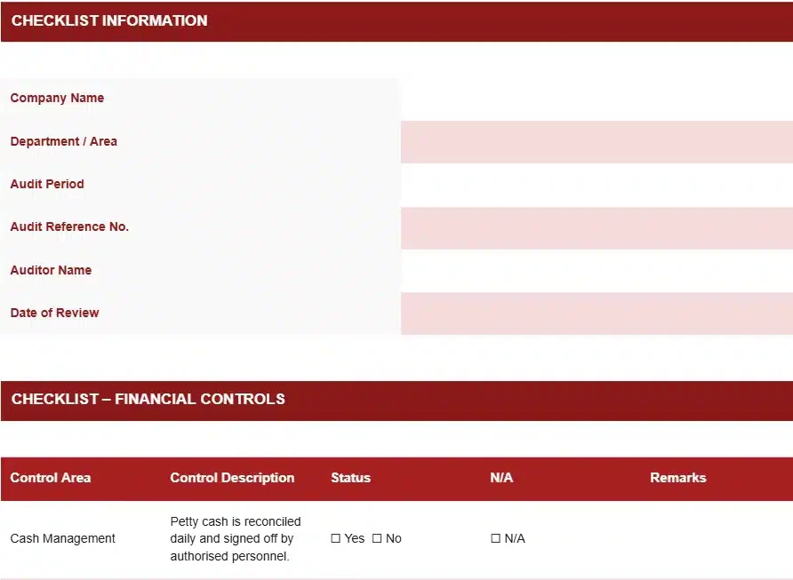 INTERNAL AUDIT CHECKLIST TEMPLATE
