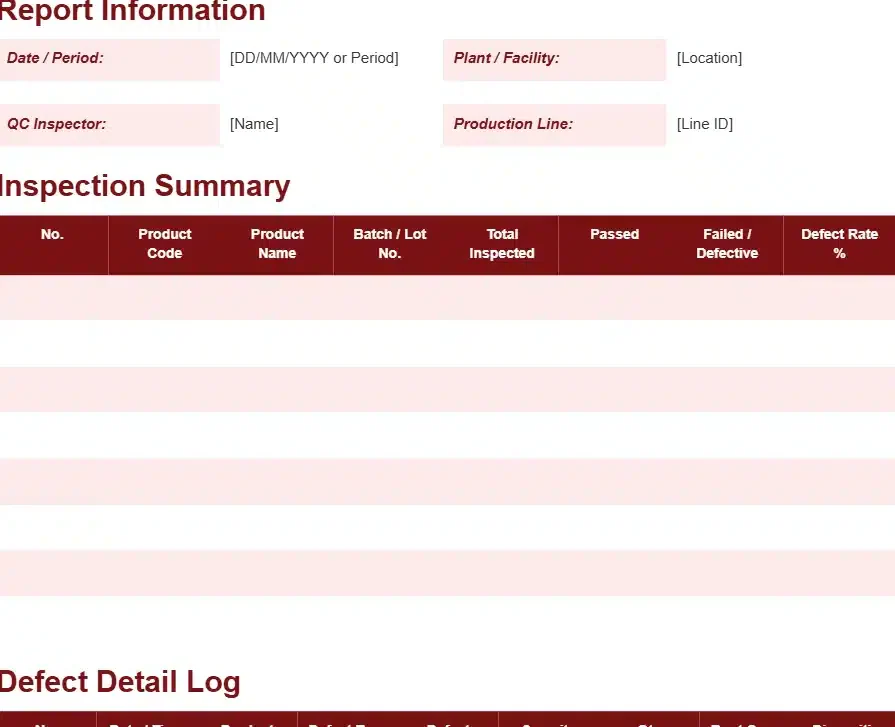 QUALITY CONTROL/DEFECT REPORT TEMPLATE