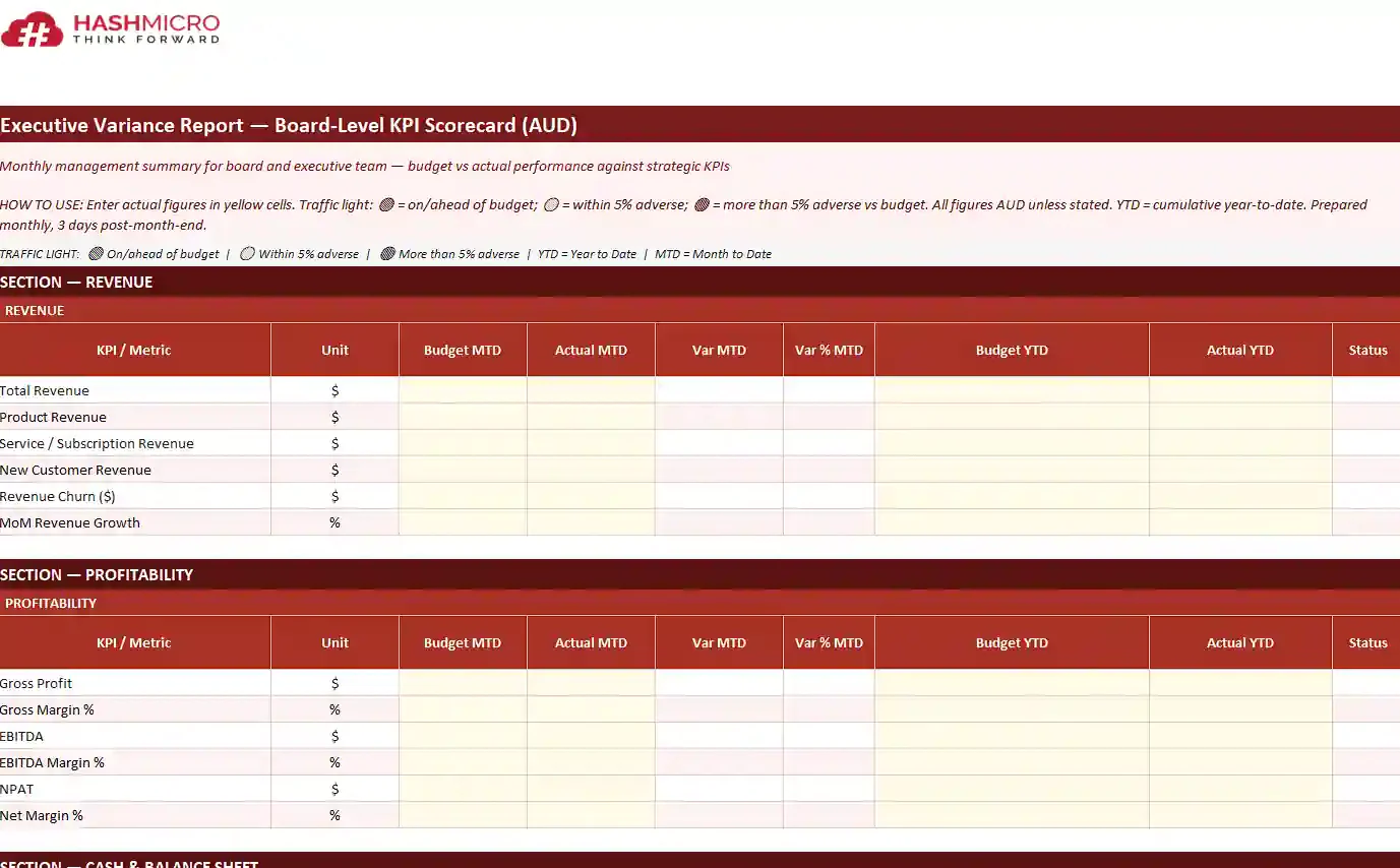 Executive variance report template