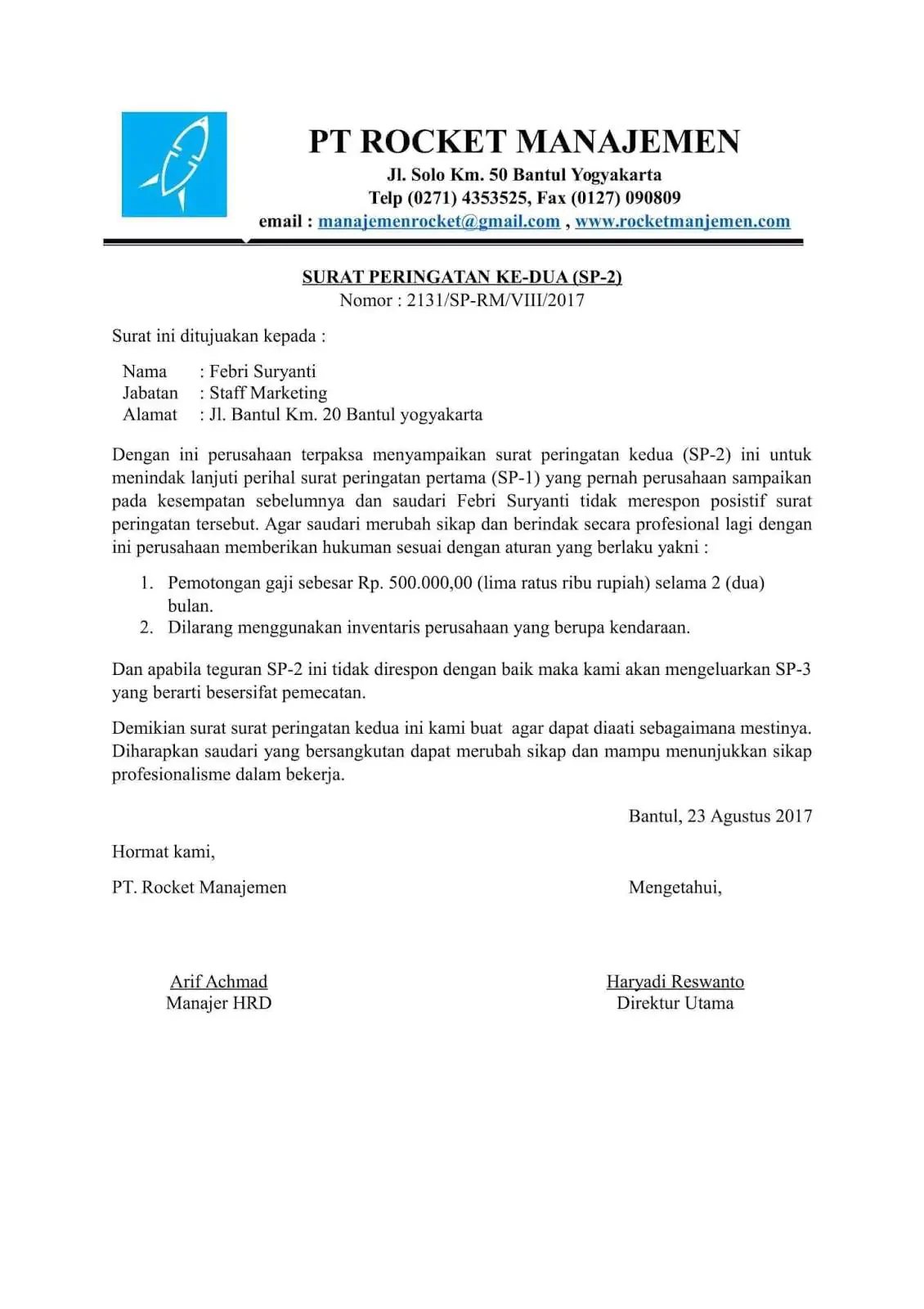contoh surat sp2