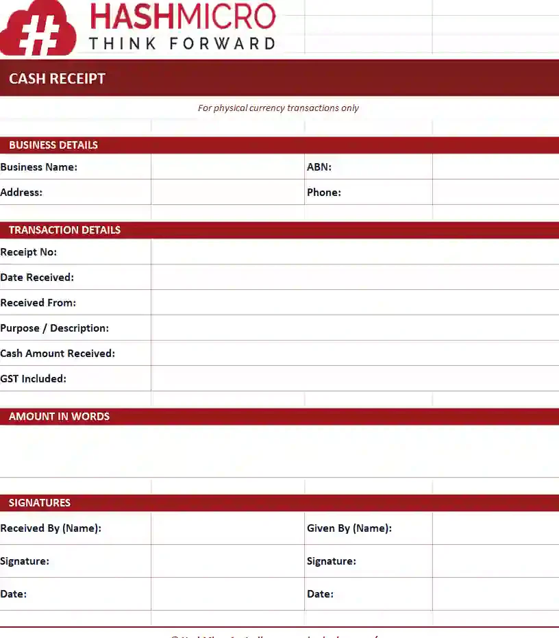 Cash receipt template