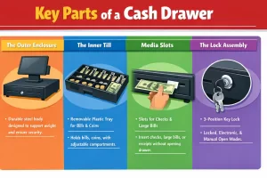 Main parts inside a cash drawer