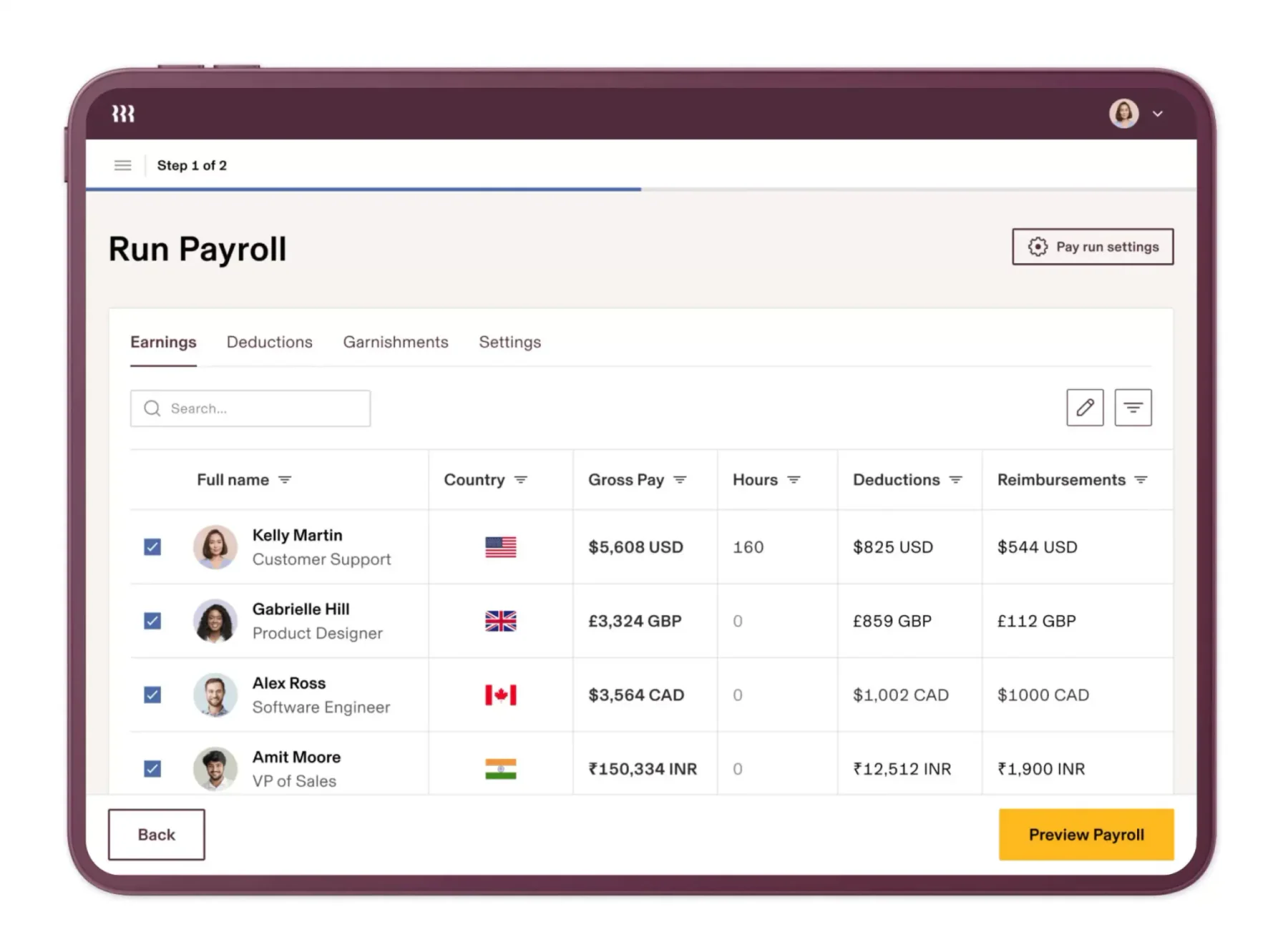 tampilan dashboard payroll rippling