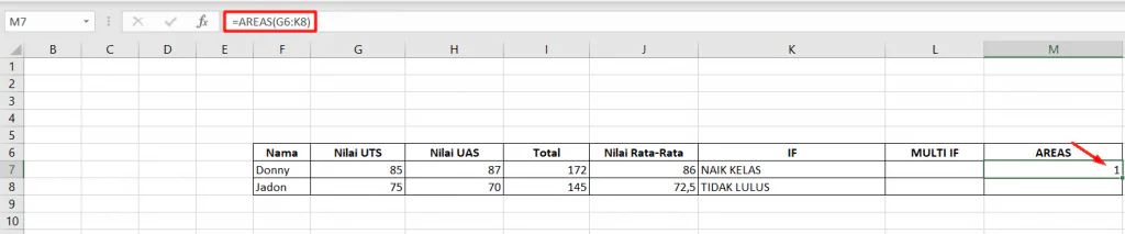 Excel Formula: AREAS