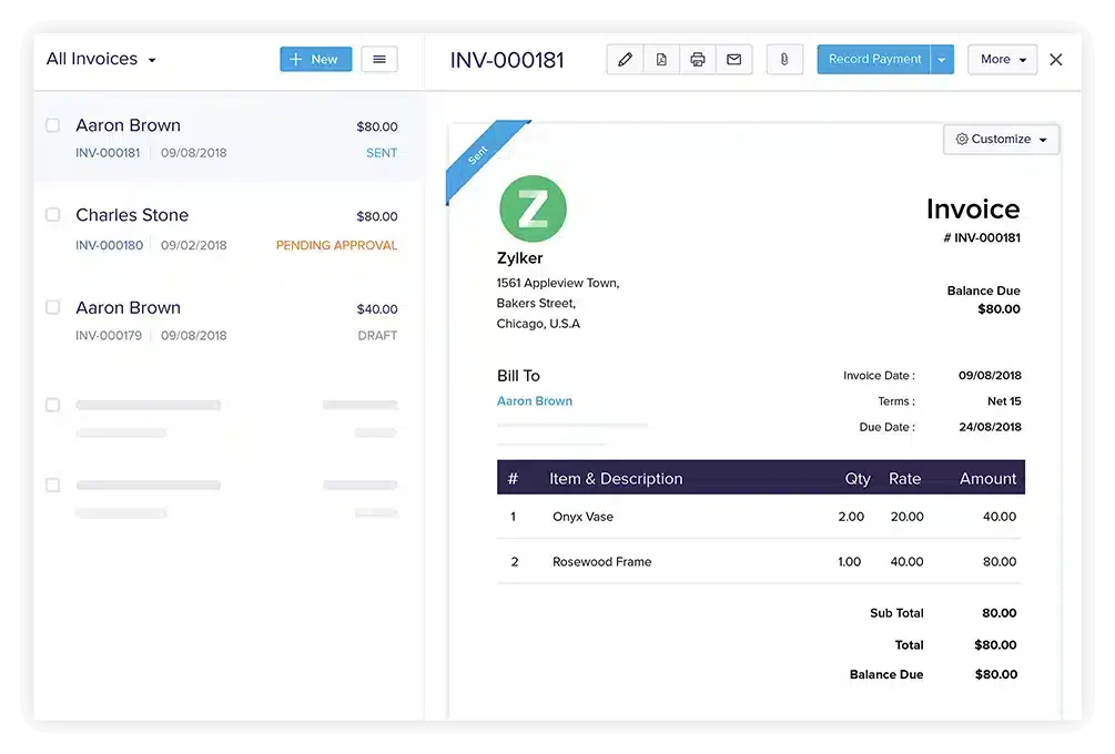 zoho invoicing software