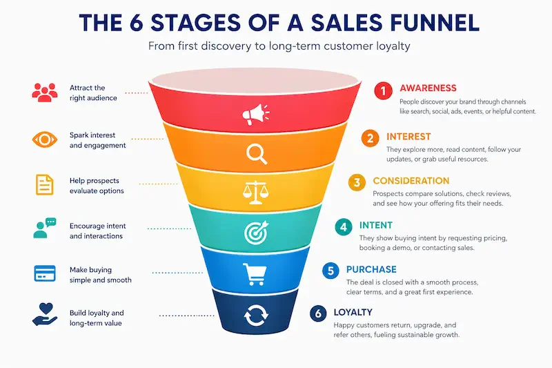 The 6 Stages of a Sales Funnel Explained and Examples
