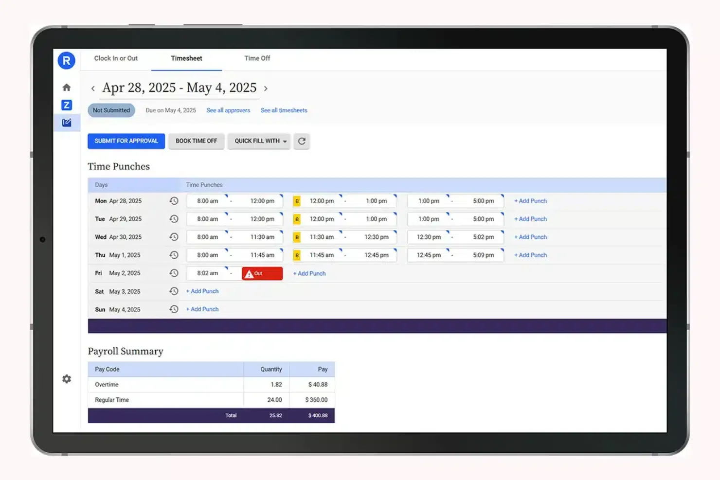 Replicon professional services software dashboard