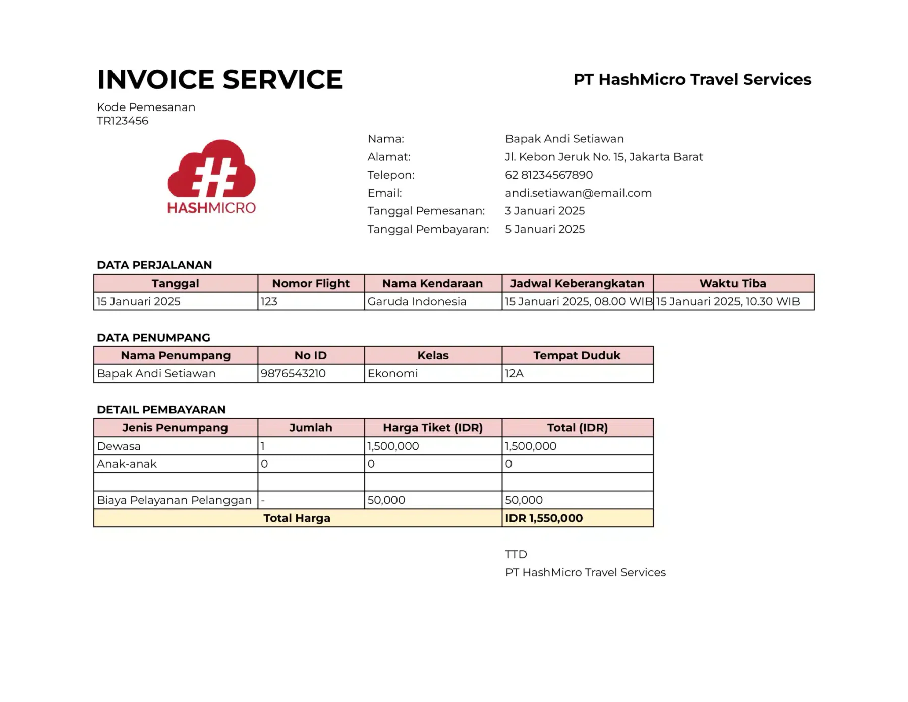 Contoh Invoice Service