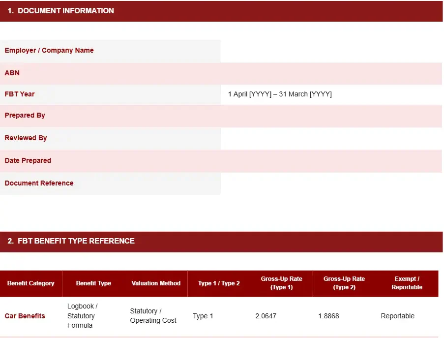 FBT CALCULATION WORKSHEET TEMPLATE