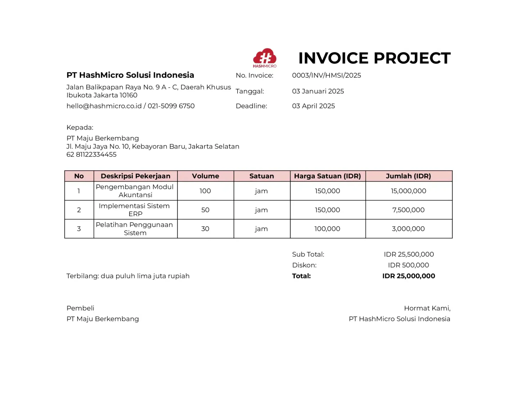 Contoh Invoice Proyek