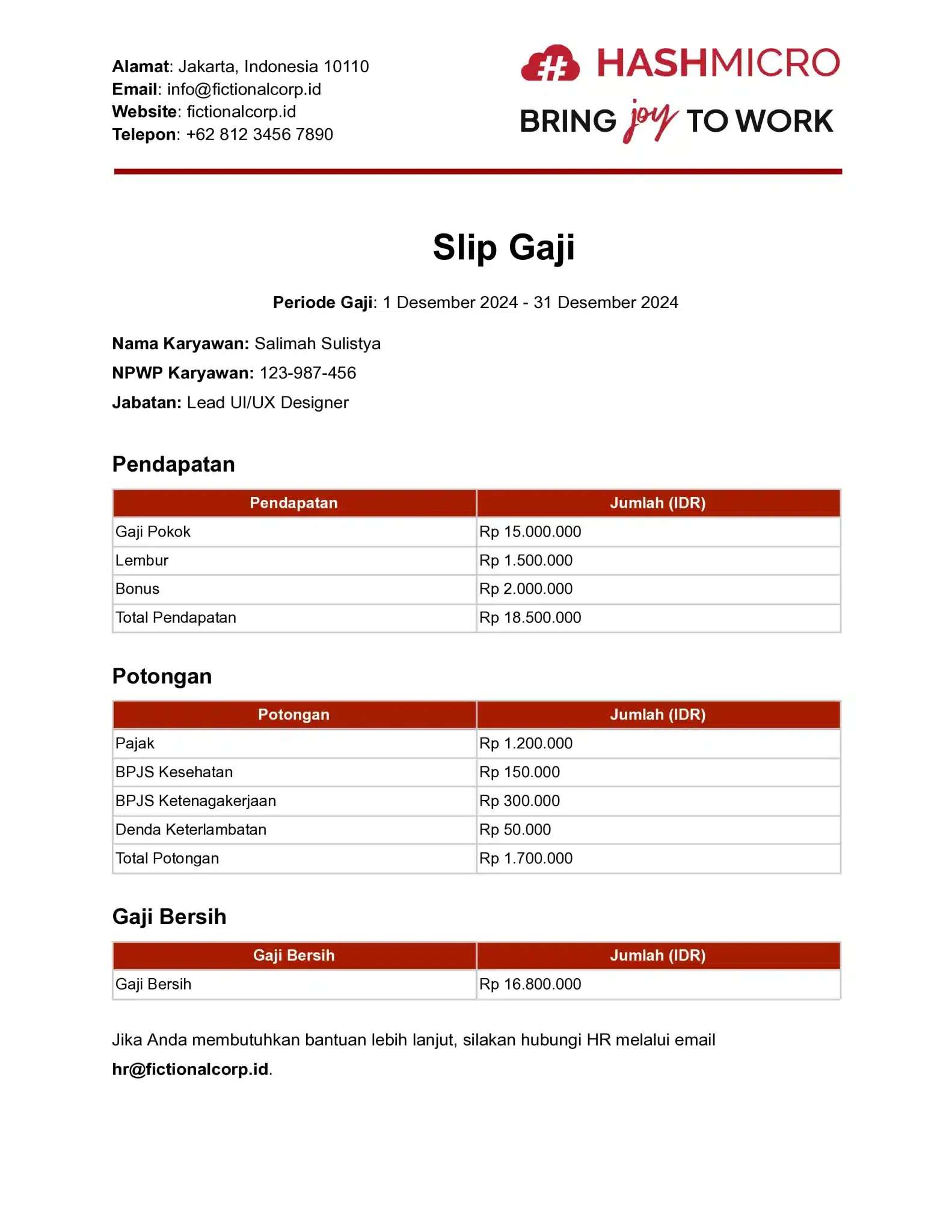 Template Slip Gaji Bulanan