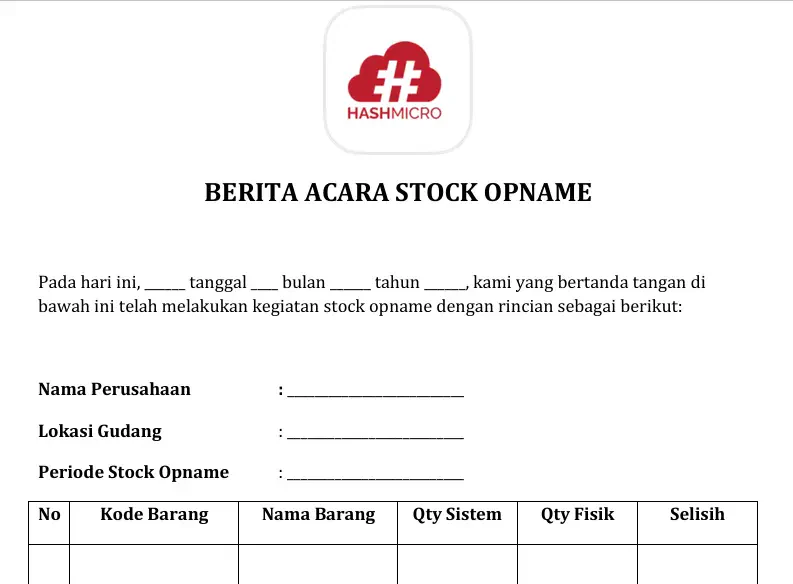 Template Berita Acara Stock Opname