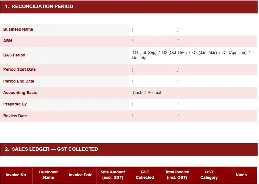 GST TRACKING AND RECONCILIATION TEMPLATE