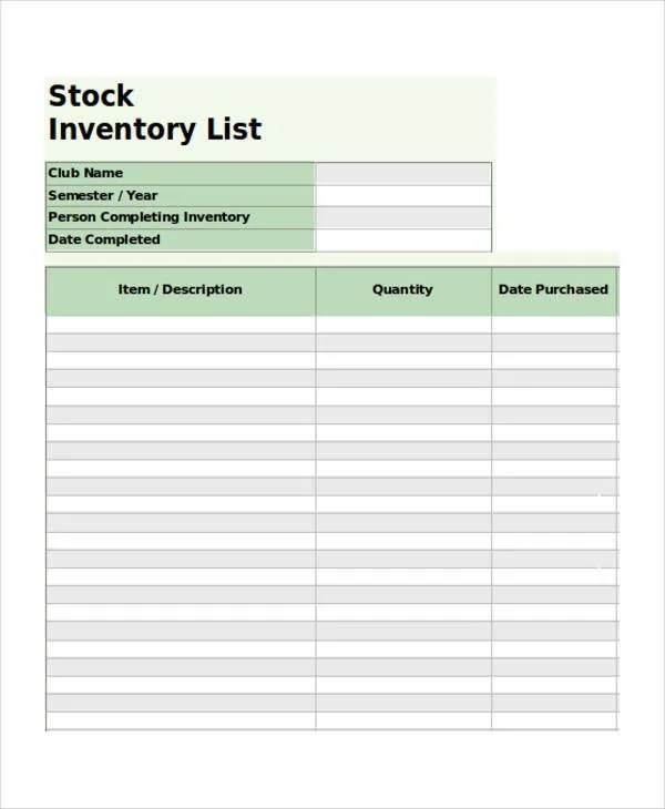 inventory list