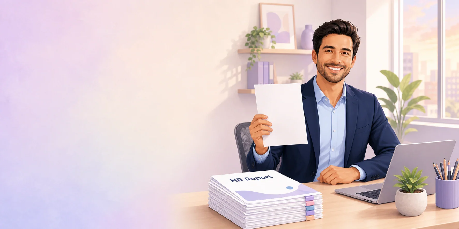 Picture of man being happy with organized documents