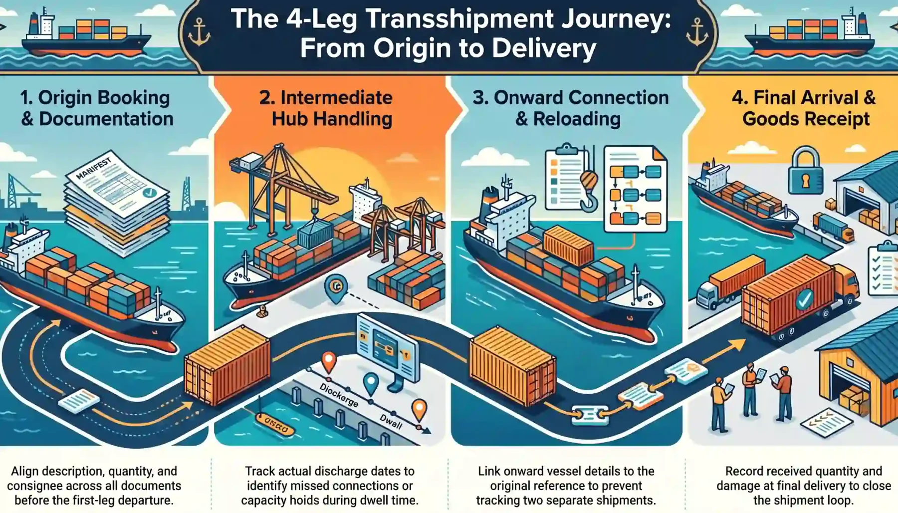 how does the transshipment process work from origin to delivery