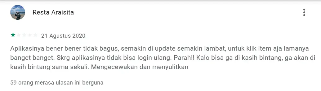 Review palystore satu bintang karena koneksi jelek
