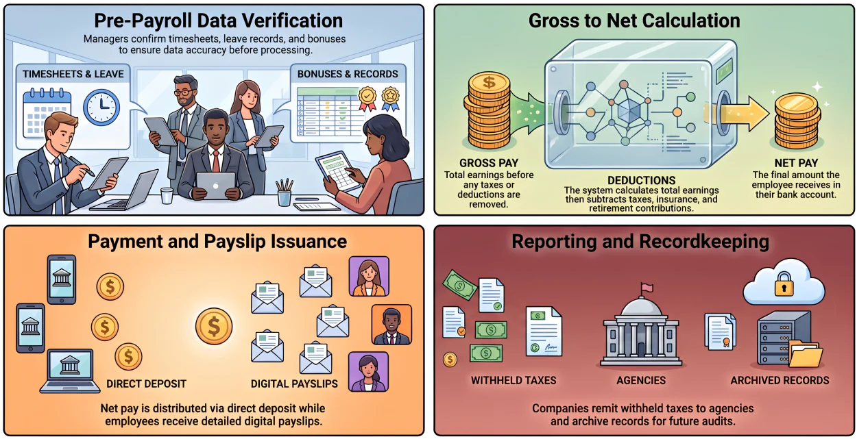 main steps in the payroll processing workflow