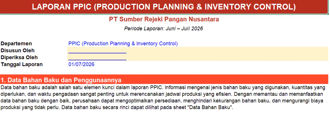 Template Laporan PPIC Excel