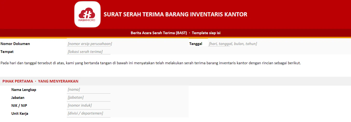 Template Surat Serah Terima Barang Kantor