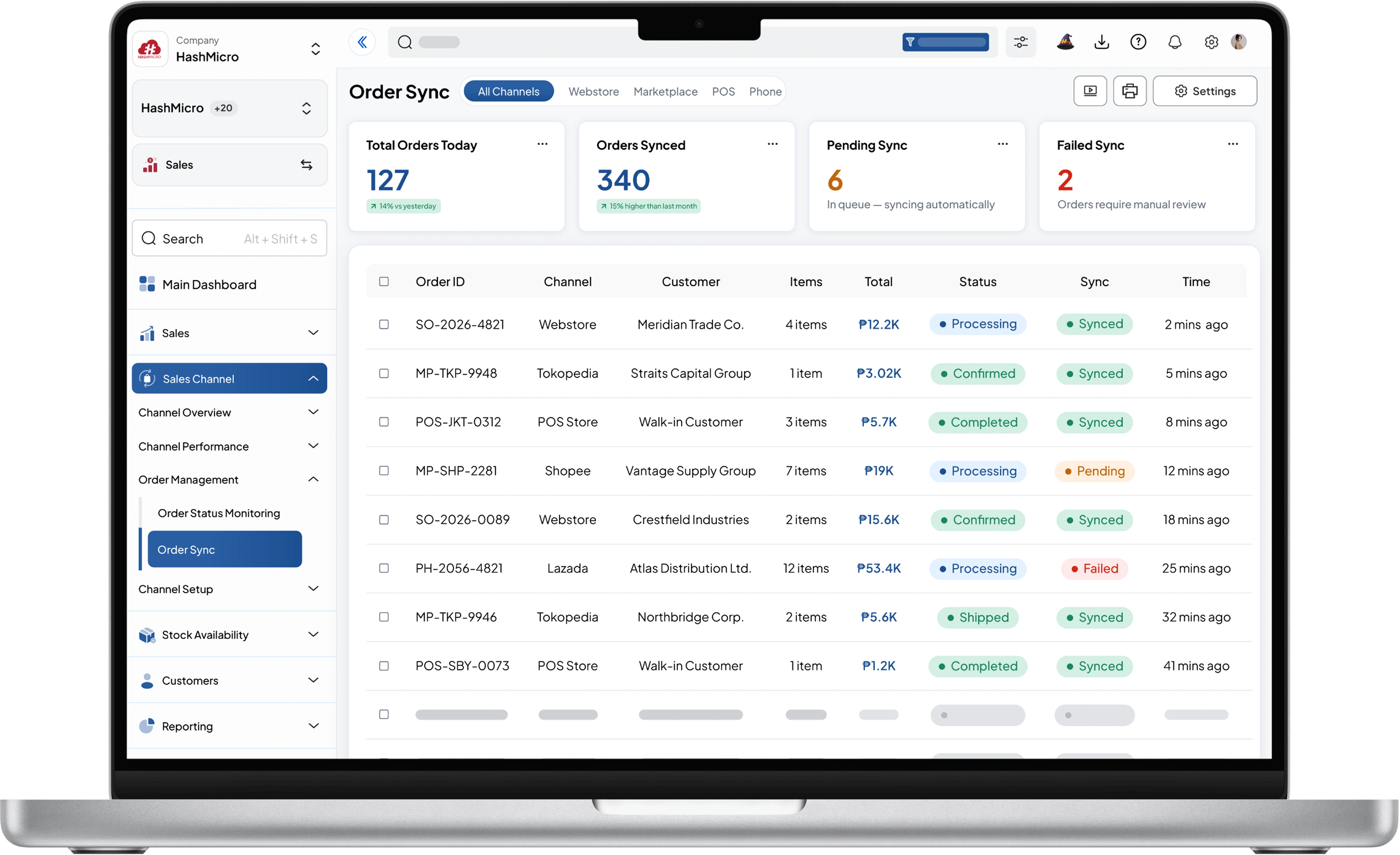sales dashboard HashMicro for Multi-Channel Order Sync