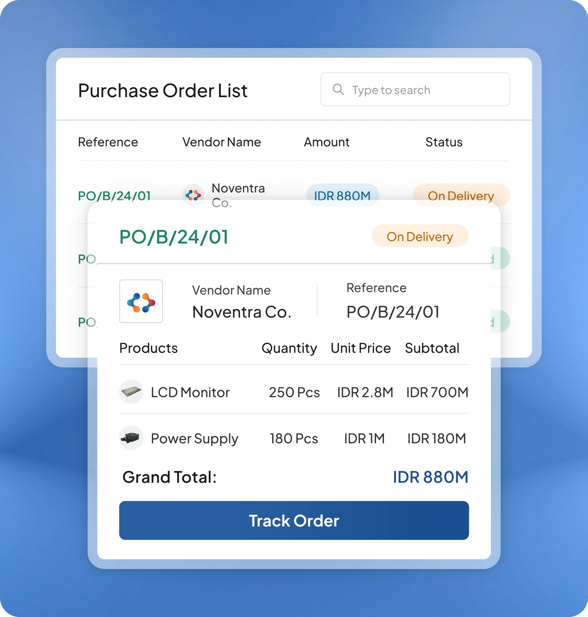Halaman fitur aplikasi procurement HashMicro untuk Manajemen Purchase Order