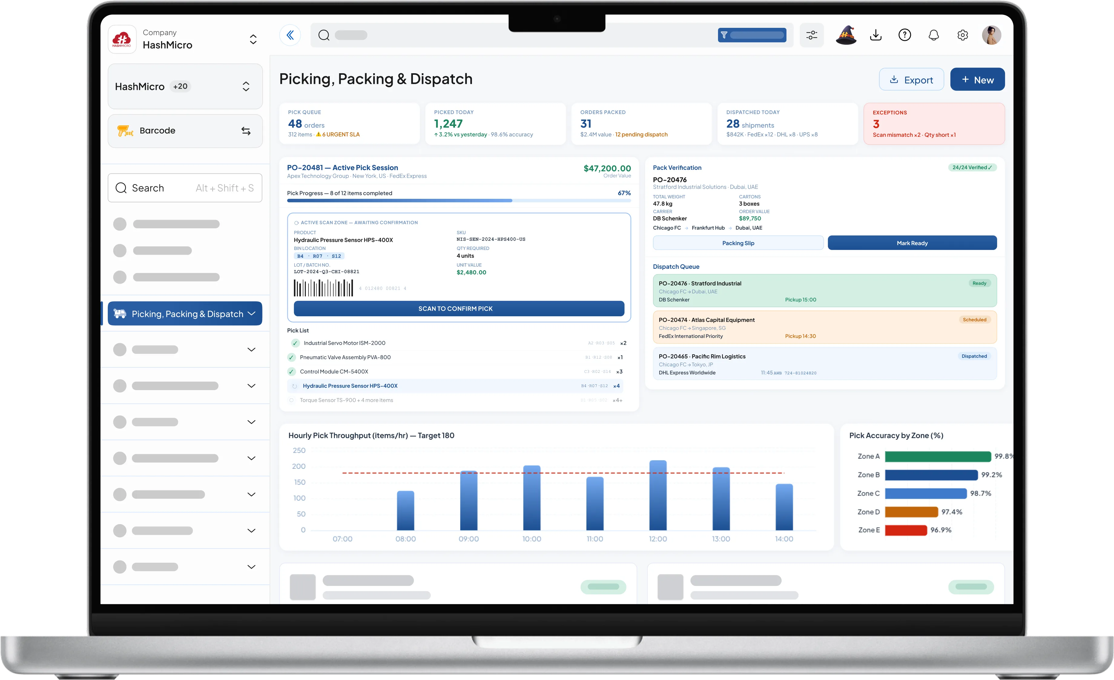 Dashboard barcode HashMicro untuk pengambilan, pengemasan, dan pengiriman