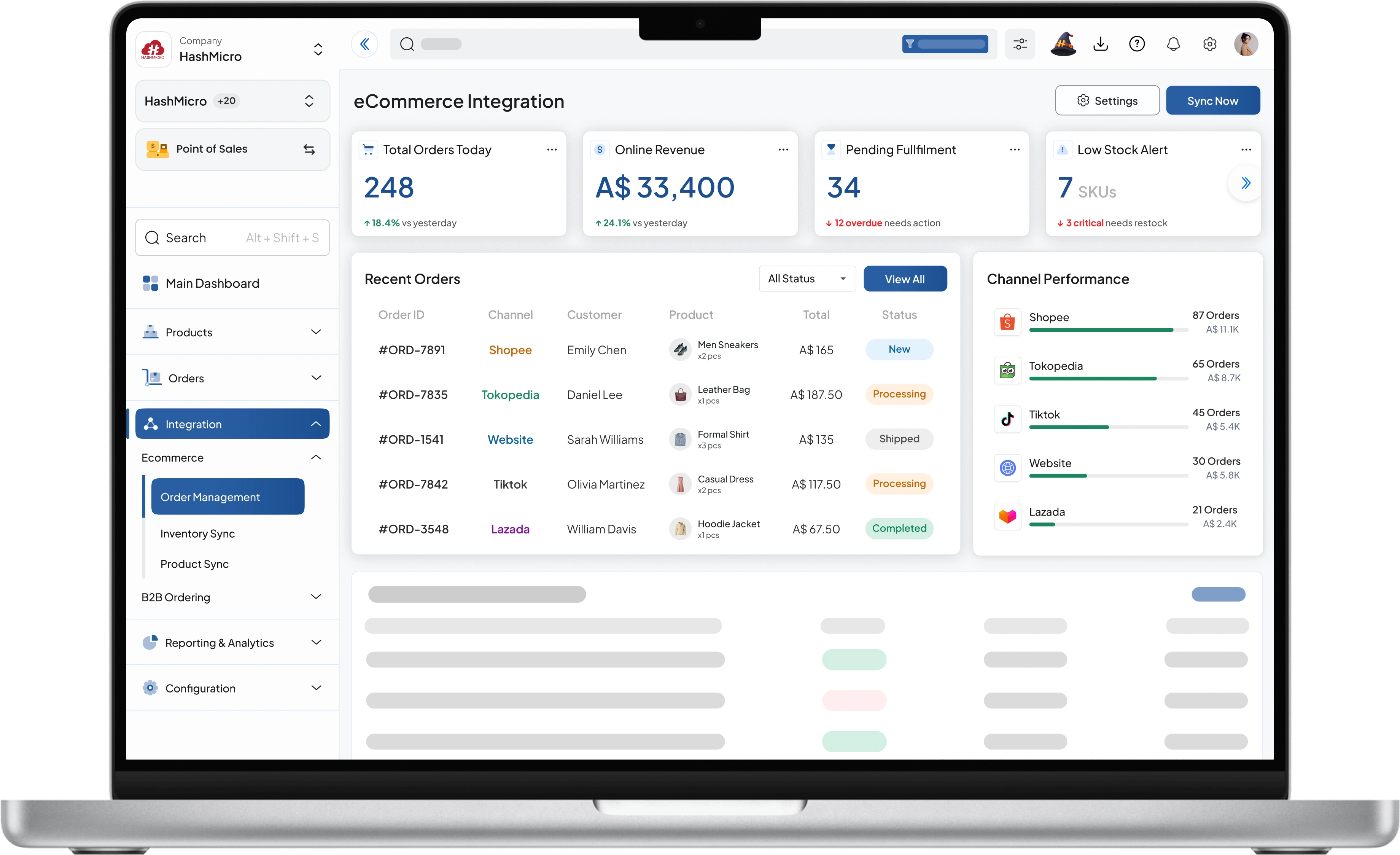 pos retail dashboard HashMicro for eCommerce Integration
