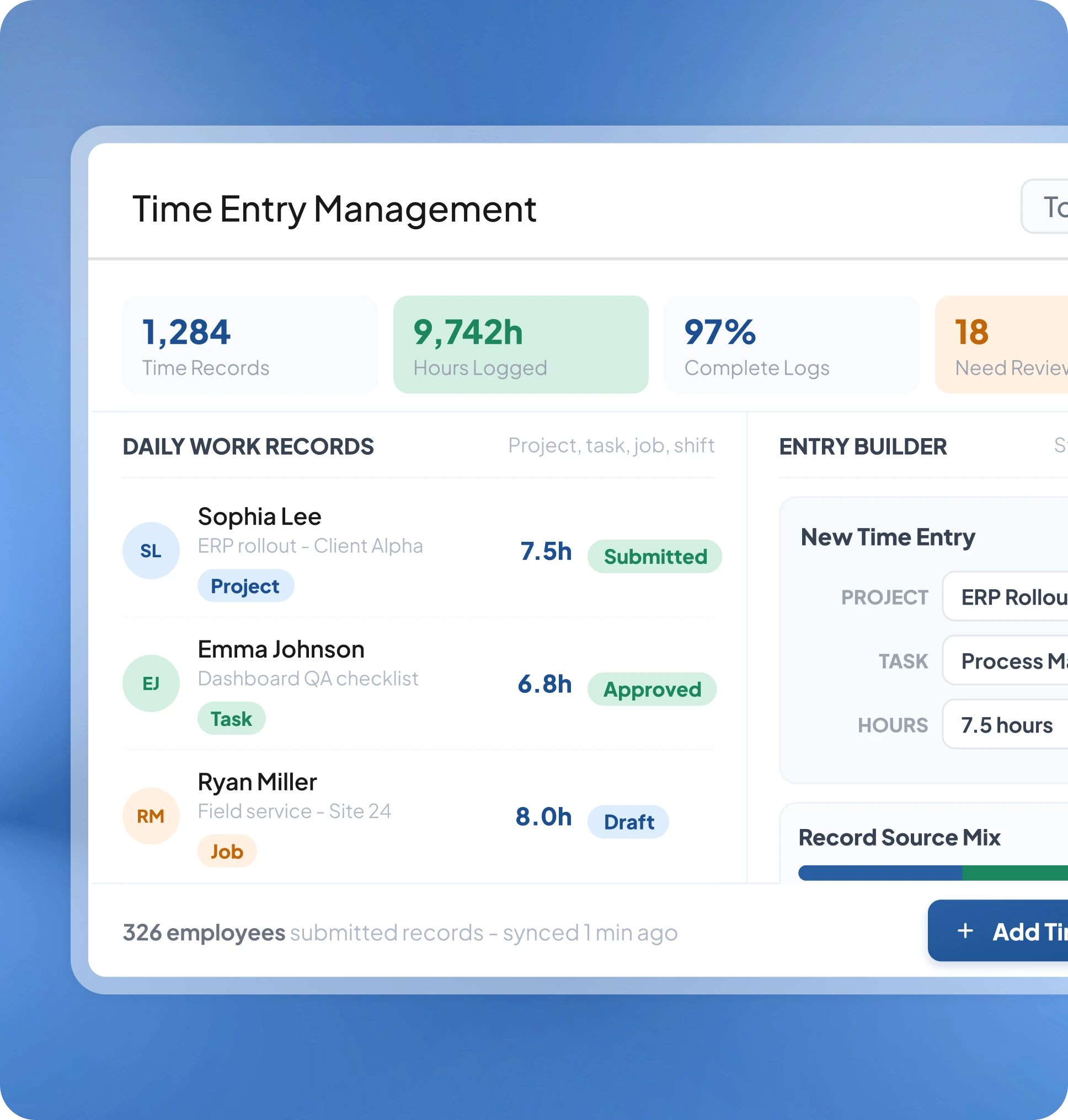 Halaman time entry management timesheet HashMicro