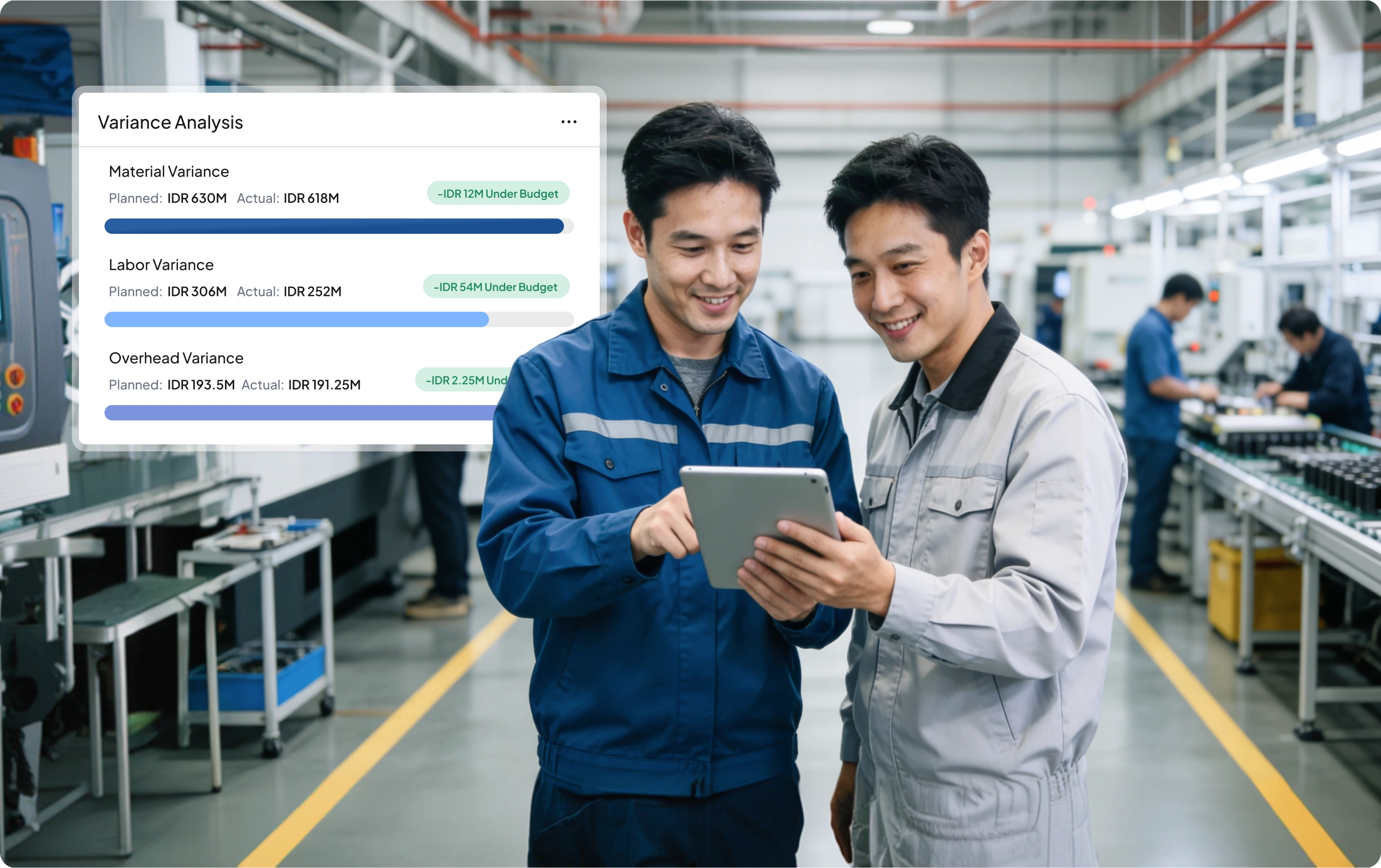 Tampilan modul Analisis Varians Biaya pada sistem manufacture HashMicro