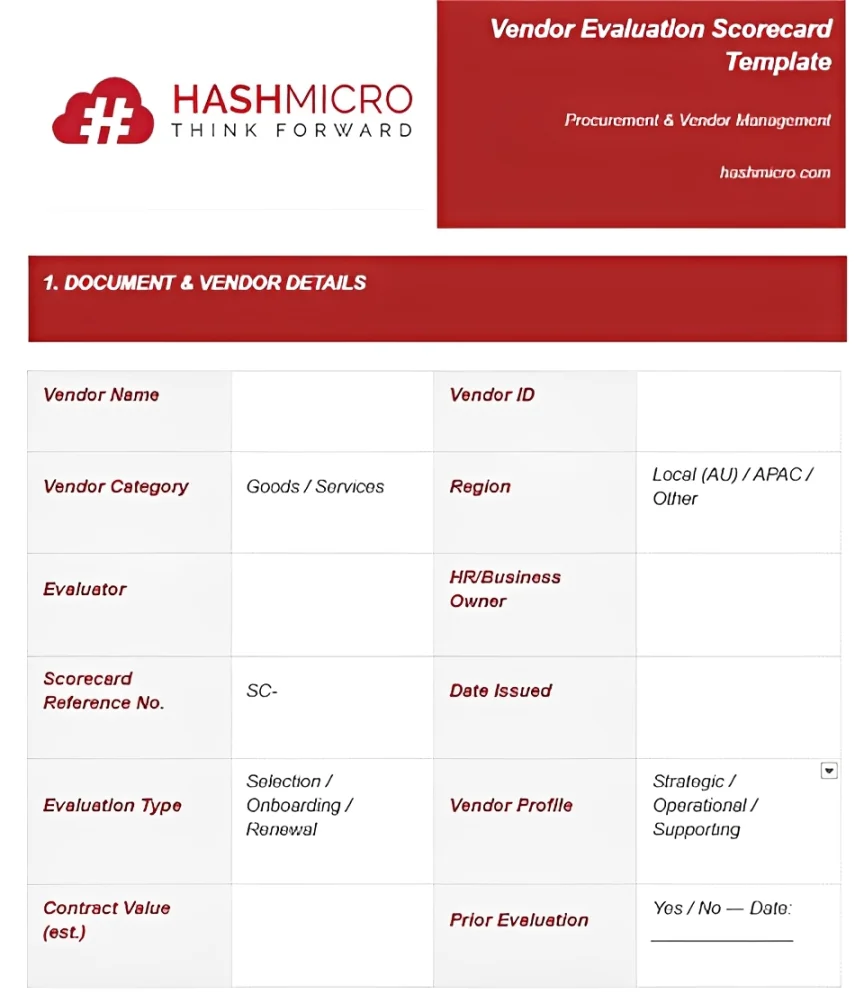 VENDOR EVALUATION SCORECARD TEMPLATE