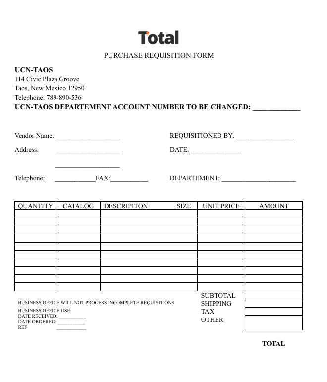 Contoh 1 Purchase Requisition Form